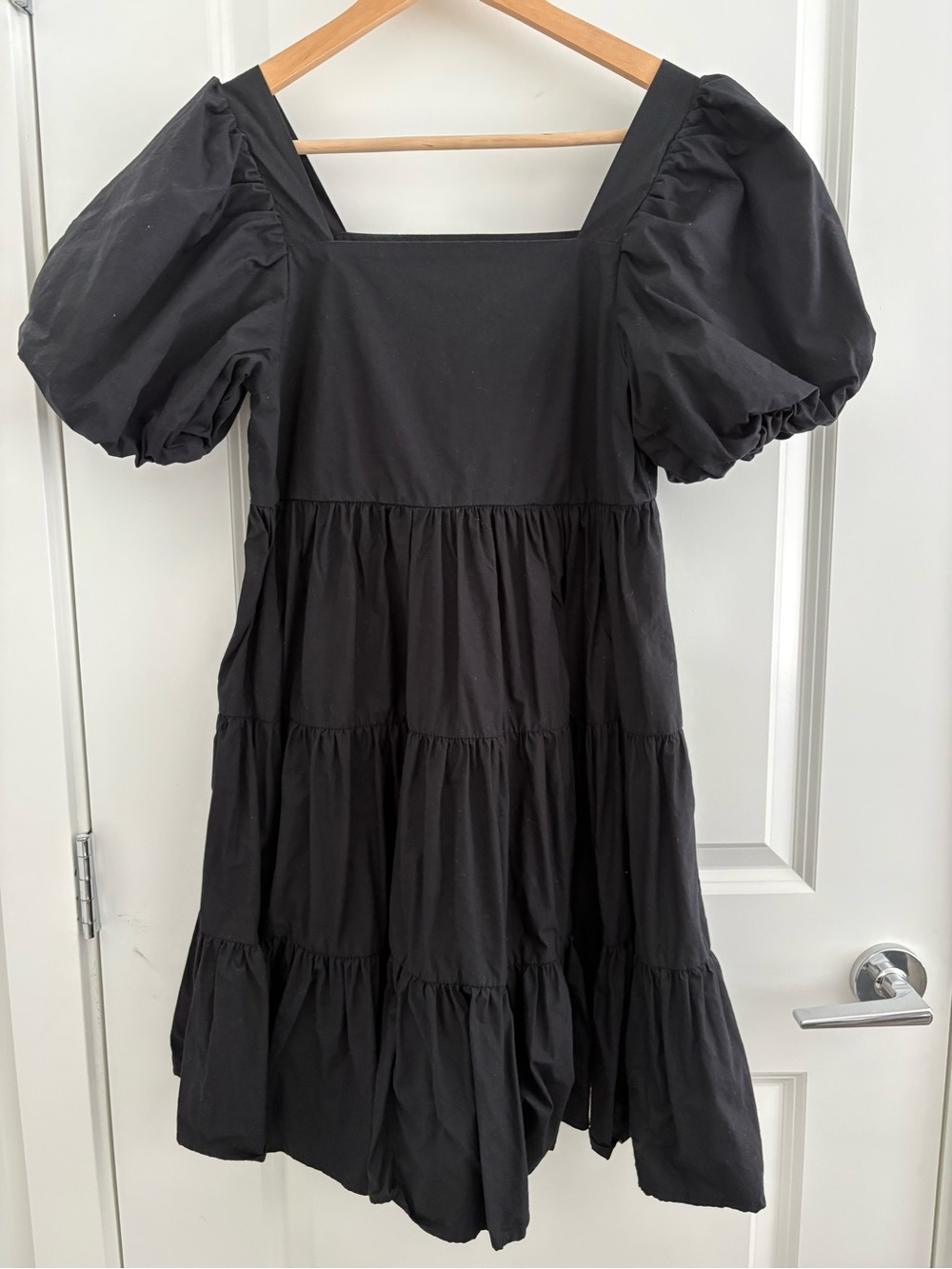 OAK + FORT Puff-Sleeve Tiered Cotton Mini Dress XS